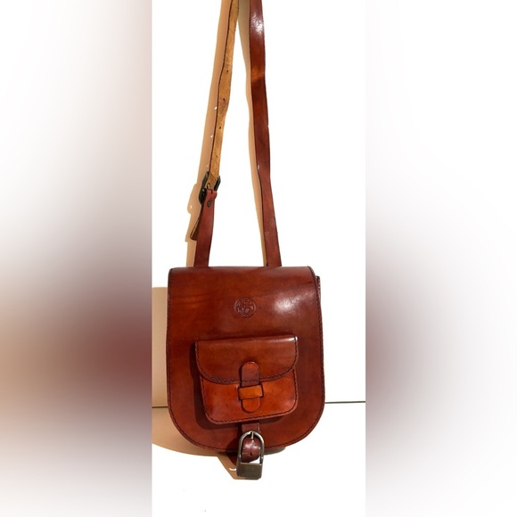 Vintage unisex handmade Brown Leather Crossbody Bag - Picture 1 of 7
